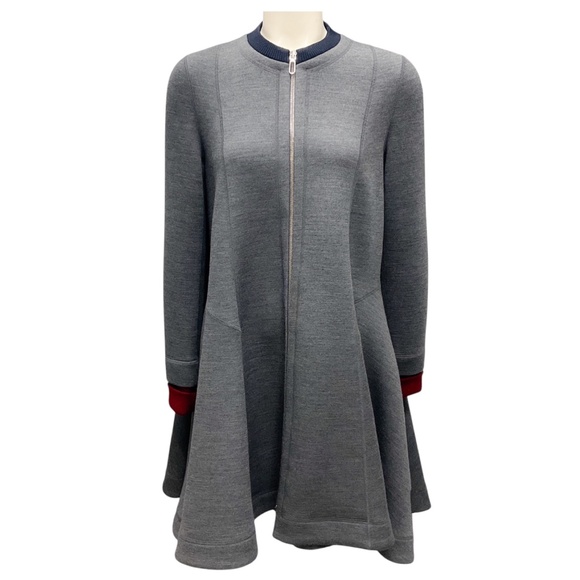 CHRISTIAN DIOR CHARCOAL GREY / NAVY / BURGUNDY ZIP FRONT WOOL SWING COAT - Picture 1 of 5